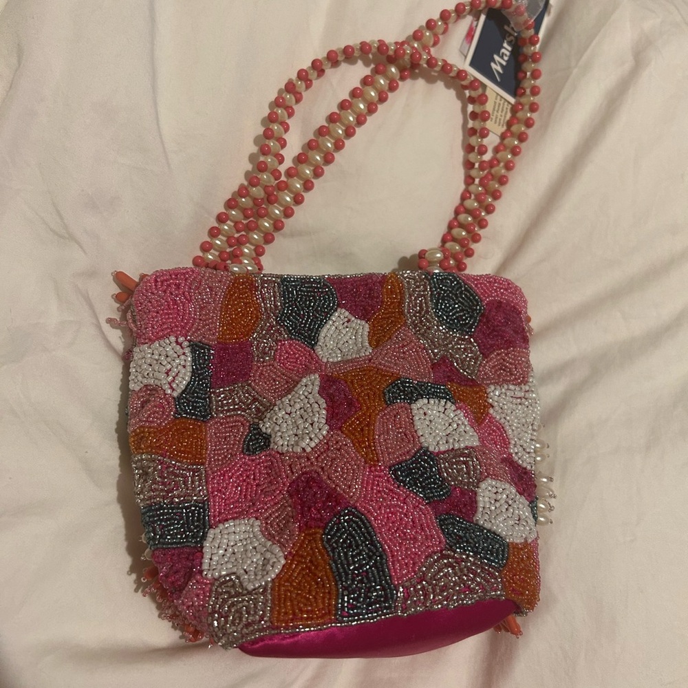 Vibrant Pink and Orange Patchwork Shoulder Bag with Braided Handle